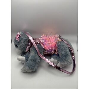 Poochie & Co Gray Plush Kitty Purse w/Strap Pink Sequined TuTu Collar & Tag Zip
